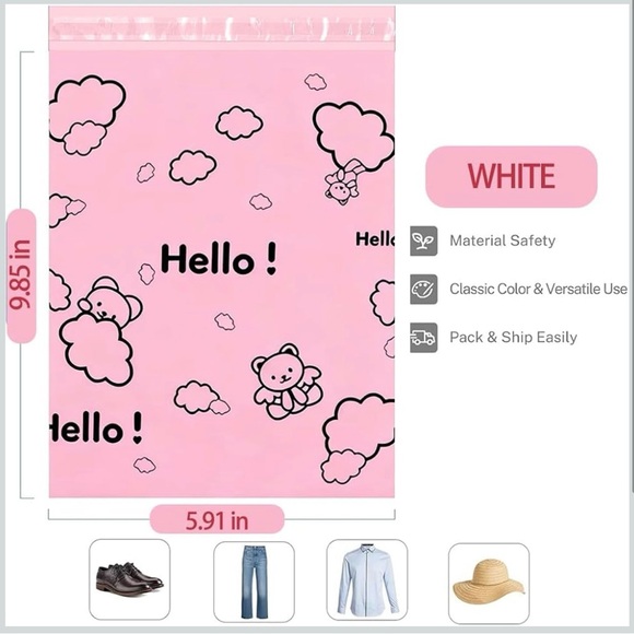30 Count Pink “Hello” Bear & Cloud Poly Mailers – 6" x 9" - Picture 3 of 6